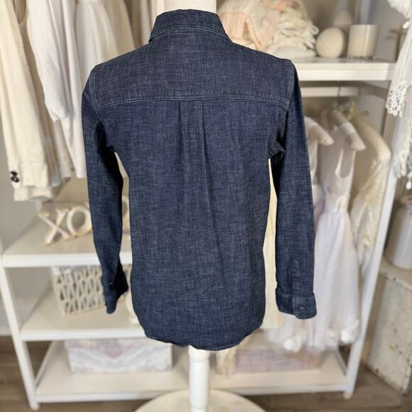 Land’s End women’s Sz. Small dark blue denim long sleeve button up shirt #3613 - Picture 2 of 8